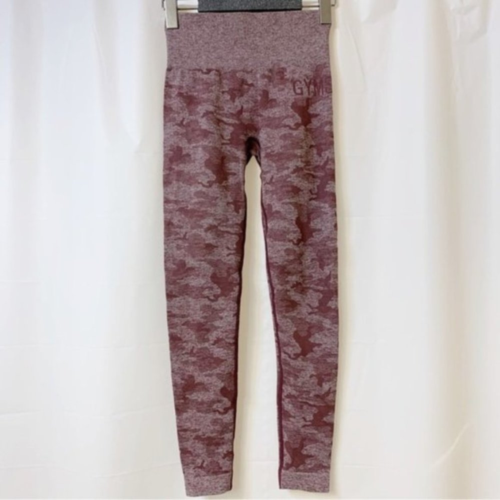 Gymshark Winter Berry Maroon Red Adapt Camo Seamless Butt Scrunch Leggings XS